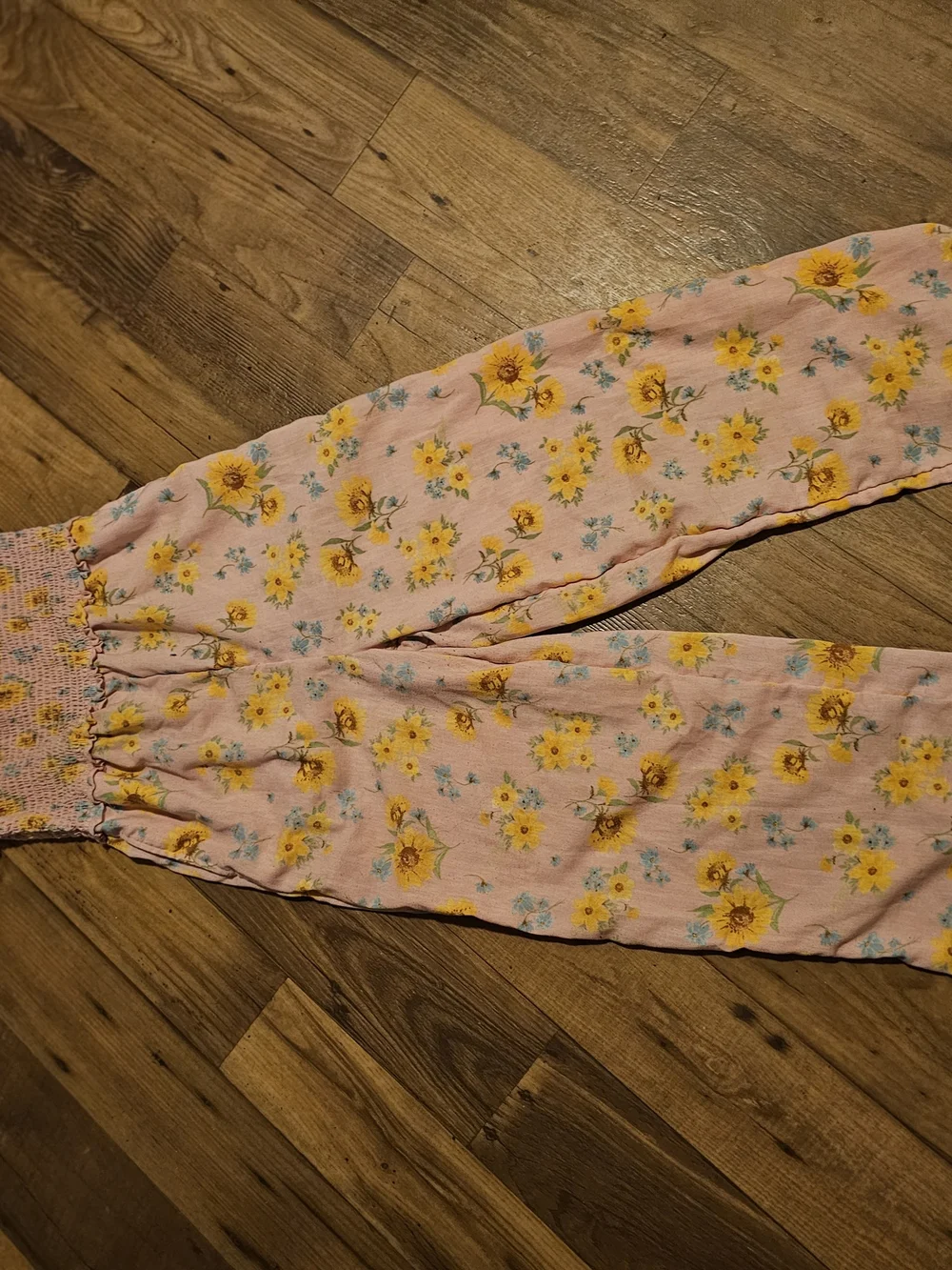 Old Navy Pink Floral Smocked One-Piece Bodysuit with Yellow Flowers